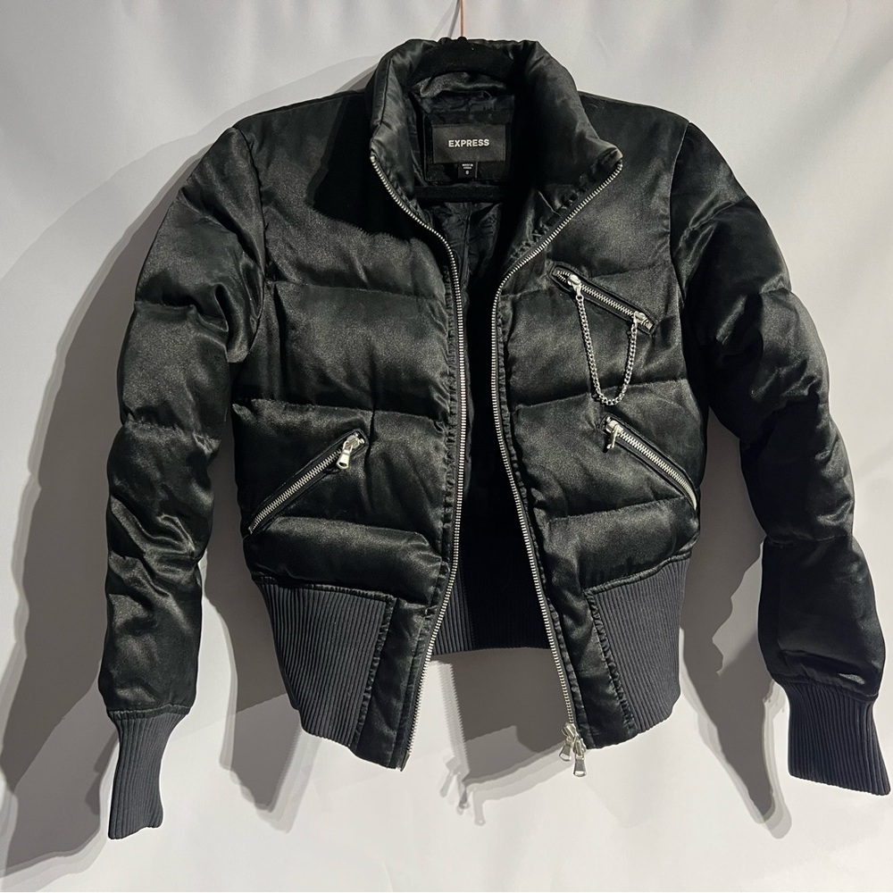 Express Women's Black Satin Puffer Jacket